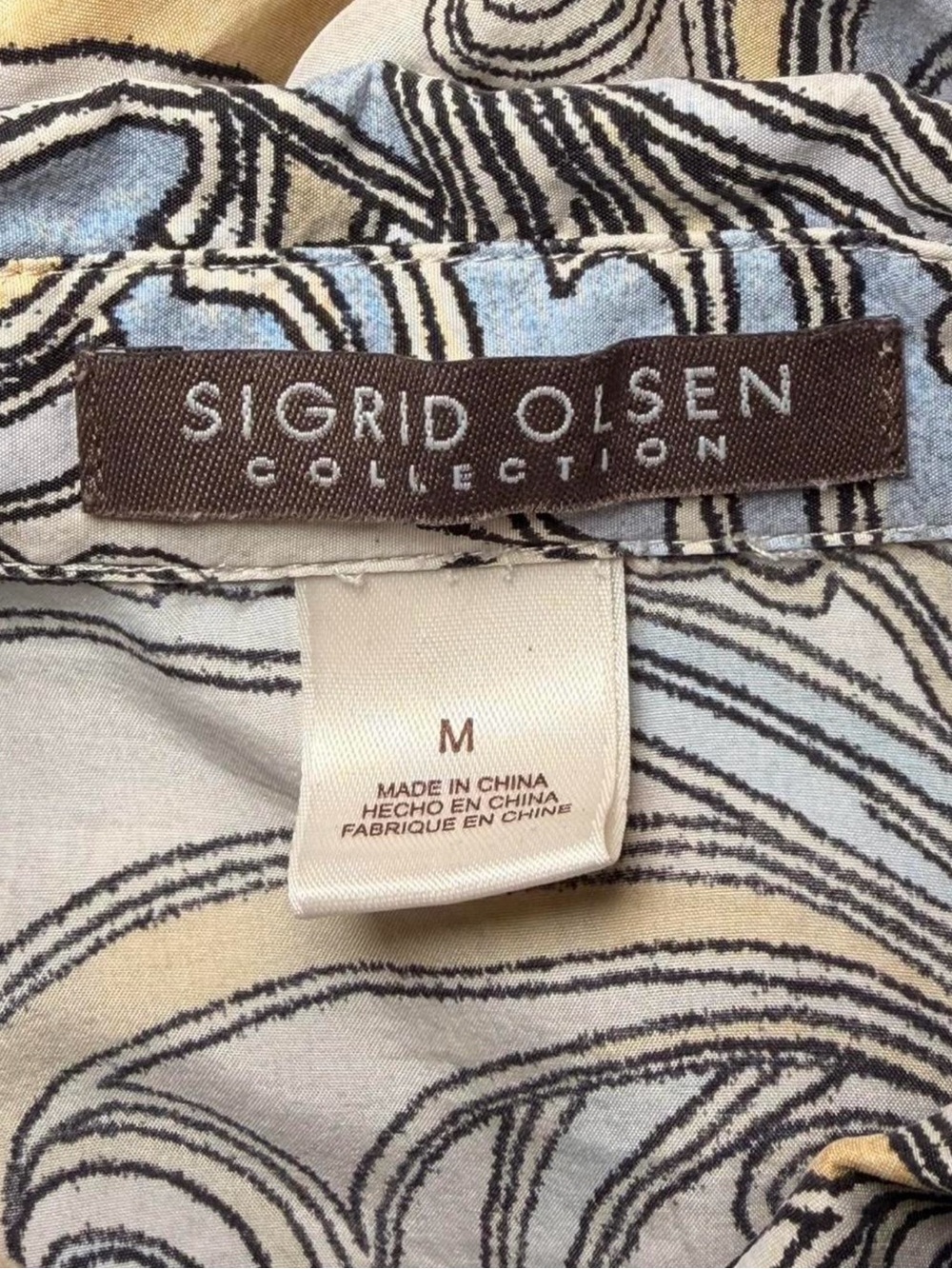 Sigrid Olsen 100% Silk Paisley Button Up Blouse Medium Coastal Grandma - Picture 7 of 8